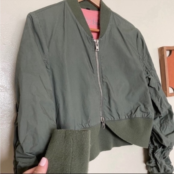 BB Dakota green crop bomber jacket size large - Picture 2 of 7